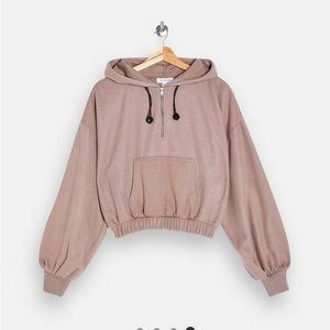 Topshop Cropped Hoodie in Minx XL